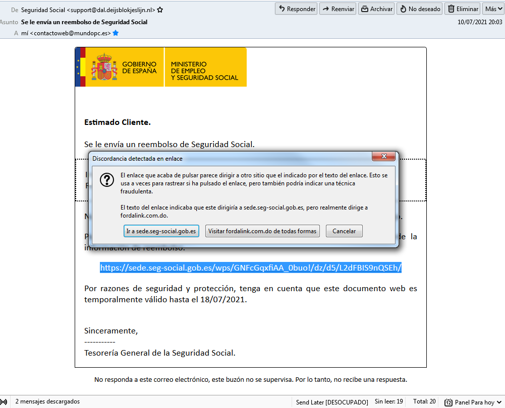 Phishing persistente a nombre del Ministerio de Empleo y Seguridad Social